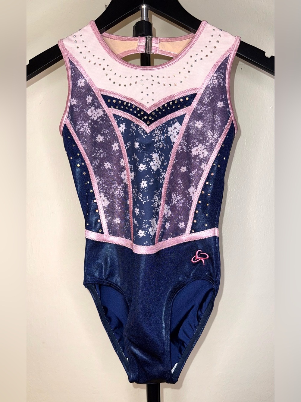 GK Elite Nastia Liukin Fairytale Gymnastics Leotard Rhinestone NavyPink AXS NWOT